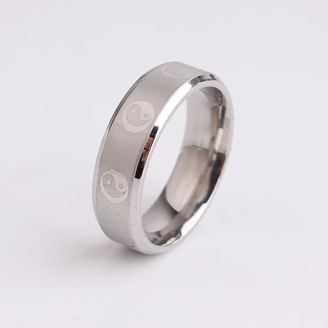 

free shipping 6mm Tai Chi Yin-Yang 316L Stainless Steel finger rings for men wholesale