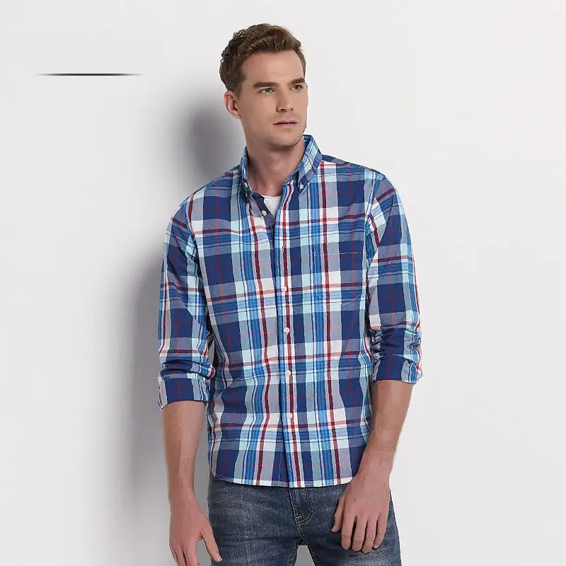 

New Style Men's Big Yards Single Breasted Long Sleeve Lattice Casual Shirts High Quality Cotton Brand Male Large Size M-6XL