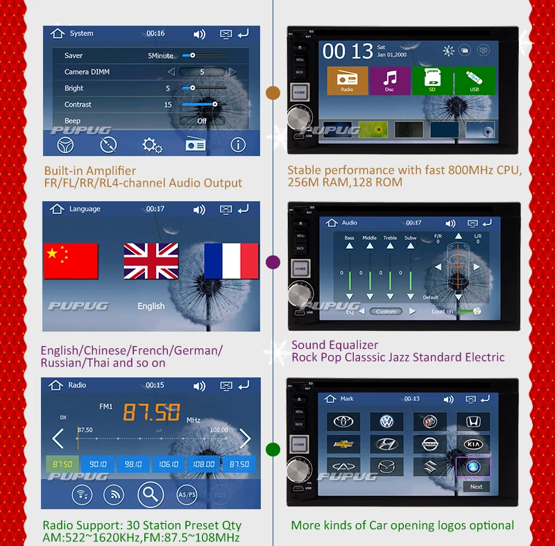 Discount SD MP4 2 din Auto Accessory EQ Radio Autoradio GPS Stereo Map Car DVD Player FM AM Steering Wheel Video Touchscreen 3