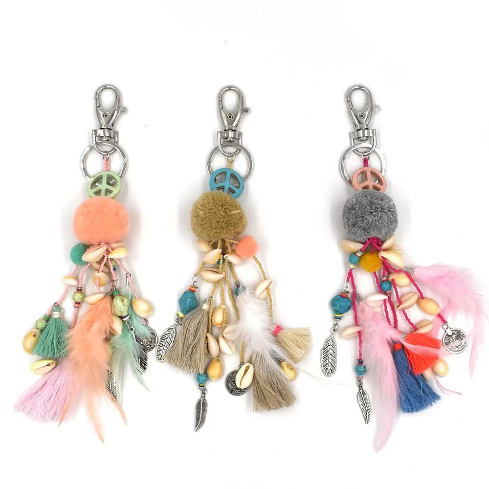 2017 new Fashion car key chains lanyards Key ring key finders feather tassel keychains Pompous pendants bag rings key chains