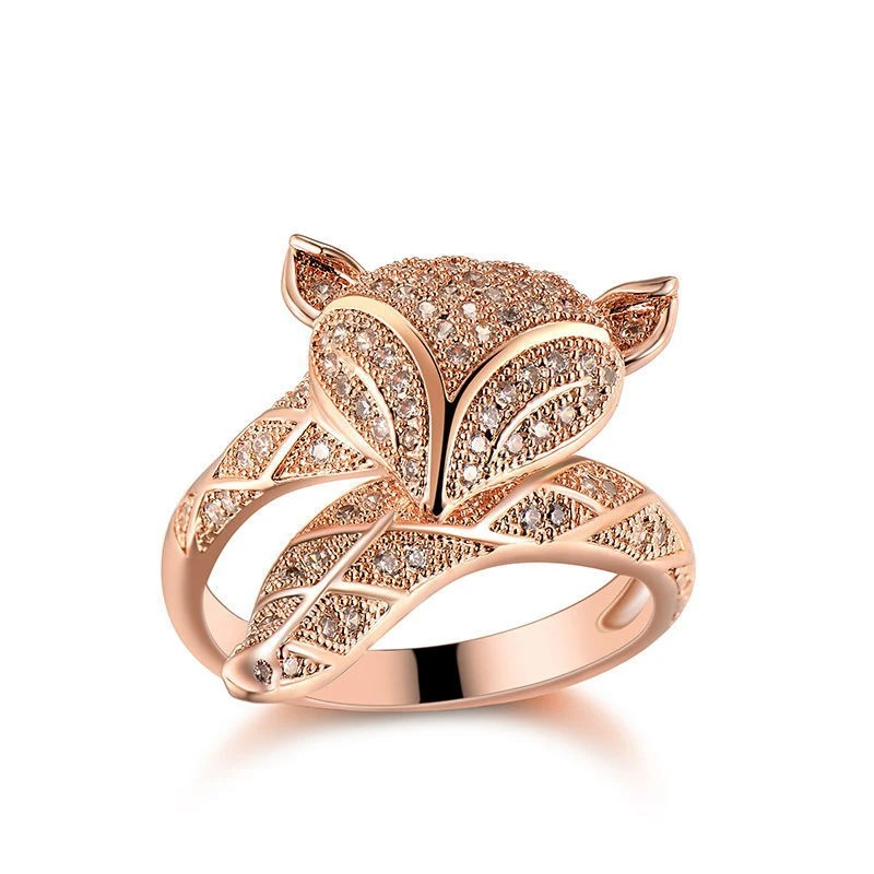 

Rose gold fox rings 925 sterling silver mosaic zircon 4.35g charms temperament fashion design ring for women silver jewelry git