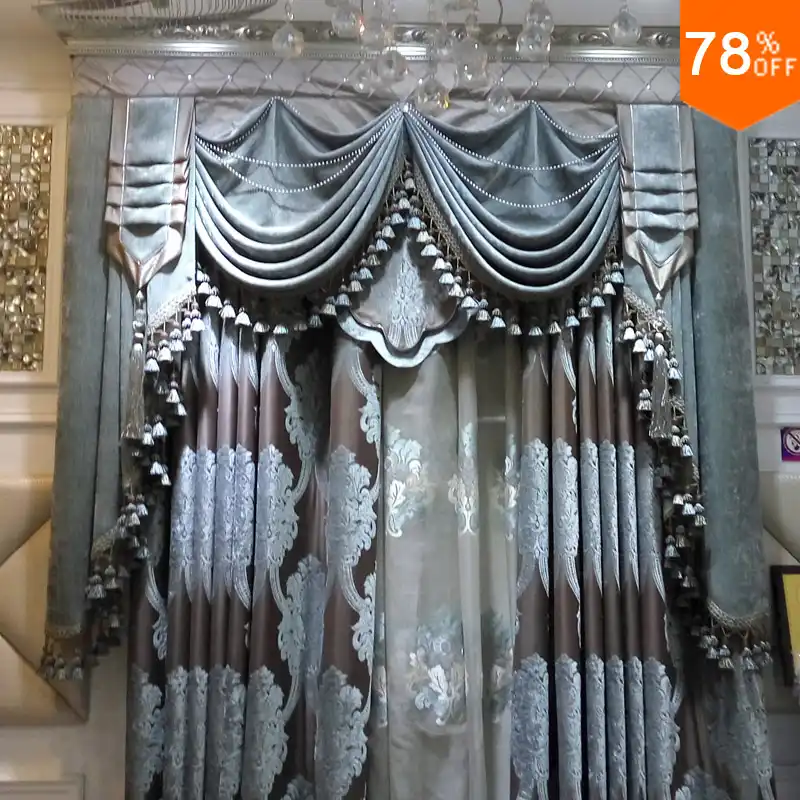 Luxury Velvet Curtain Silver Grey Blue Curtains And Tulle For