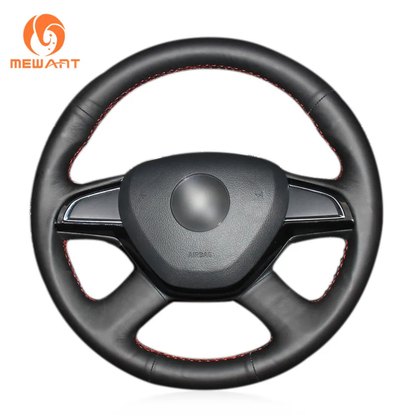 MEWANT черный чехол на руль из натуральной кожи для Skoda Citigo 2013 Fabia Superb 2013-2015 Roomster 2013-2014