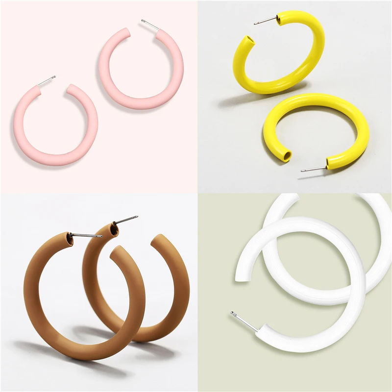 

4 Colors Fashion Round Circel Korean Hoop Earrings For Women Metal Geometric Pink Yellow Hoop Earrings Pendientes 2019 New
