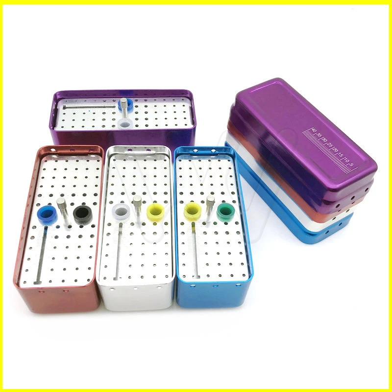 1pc Aluminum Dental Disinfection Box Autoclave Sterilizer Case Burs Endo Files Holder 72 Holes For Burs (3)