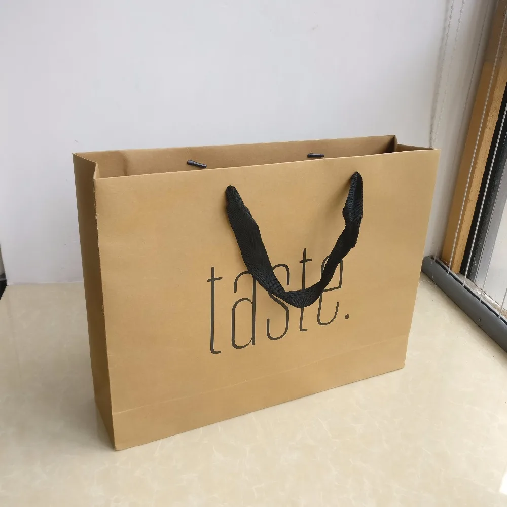 Wholesale 500pcs/lot custom recycled kraft paper shopping bags clothes jewelry gift bag printed