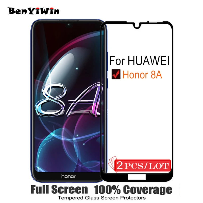 2 шт. 100% оригинальное закаленное стекло с полным покрытием для Huawei Honor 8A защита
