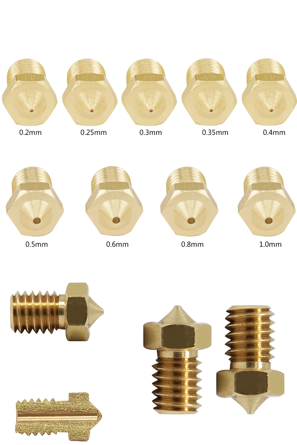 

Nozzle V5 V6 1.75mm - 10 pcs/lot - Part Copper Filament M6 Brass 3D Printer Parts - Free Shipping