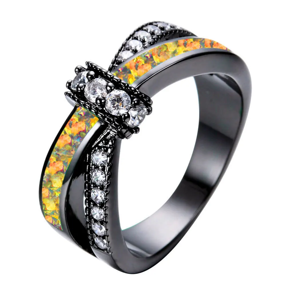 Уникальное кольцо с огненным опалом для женщин, высокое качество, волнистое ювелирное изделие, Черное золото, обручальное кольцо, подарки, очаровательное женское украшение
