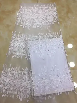 

Latest beads Nigerian lace beads fabrics for women nice dress high quality hot sale African French net lace fabric white pink
