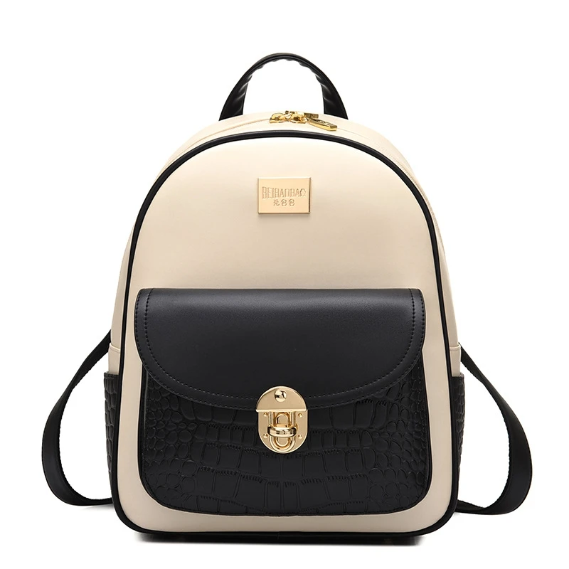 Alligator Women Book Backpack PU Leather Korean Style Women Backpack Schoolbag Laptop Daily Backpack for Girls