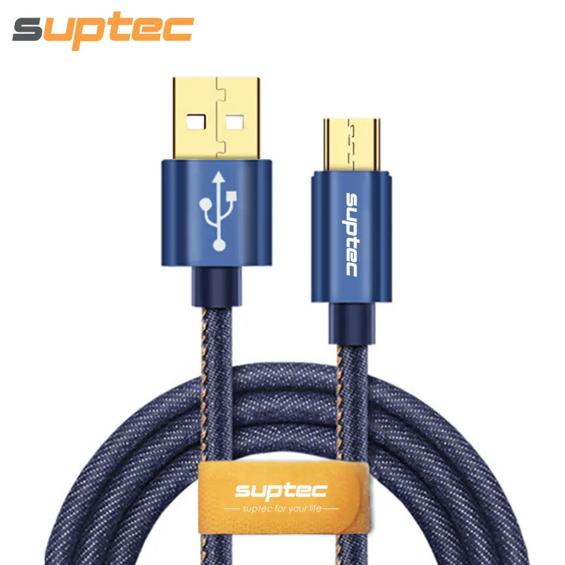 SUPTEC Micro USB Cable untuk Samsung S7 / S6 / S5 Xiaomi Huawei LG Android Telefon Denim Jalinan Bersadur Emas Cepat Mengecas USB Pengecas