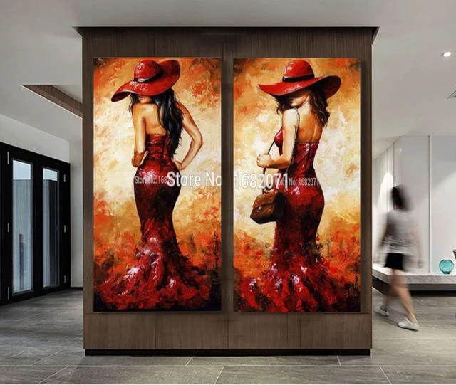 Top Artist Handmade Sexy Lady With Red Dress And Red Hat Knife Oil Painting On Canvas Handmade Hot Body Woman Canvas Oil Paints Top Artist Handmade Sexy Lady With Red Dress And Red Hat Knife Oil Painting On Canvas Handmade Hot Body Woman Canvas Oil Paints