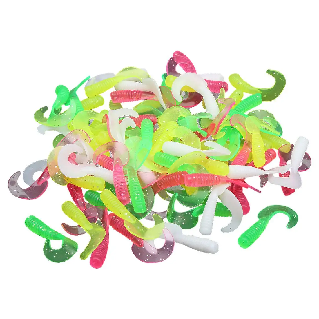 

New 100 Pcs 4cm Soft Liquid material Fishing Lures Single Curl Grub Hook Bait Tackle