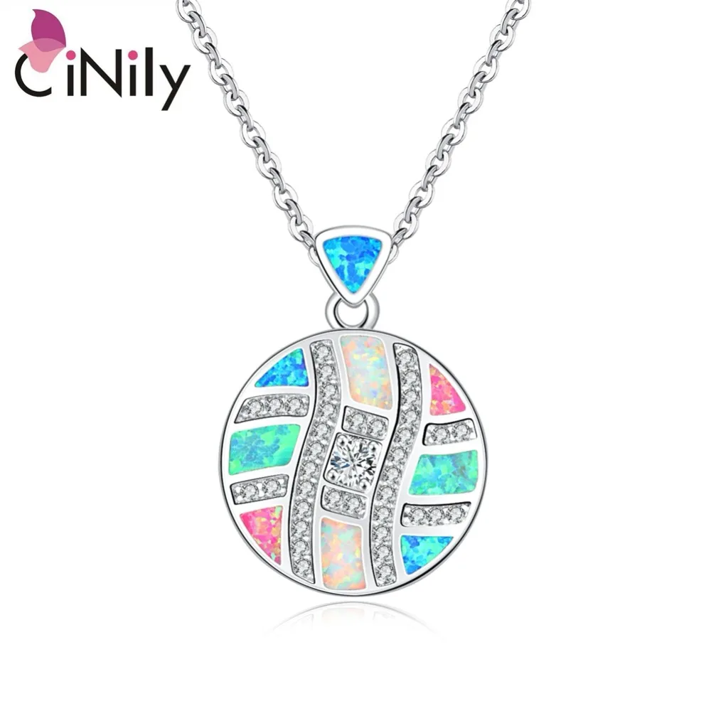

CiNily Created Blue Pink White Fire Opal Cubic Zirconia Silver Plated Pendant Wholesale for Women Jewelry Pendant 1" OD4527