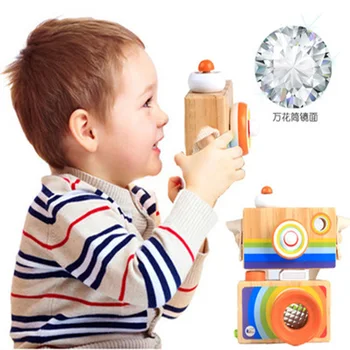 

Wooden Camera Kaleidoscope Toy Entertainment Educational Baby Kids Montessori Learning Camera Indoor Block Toys for Children