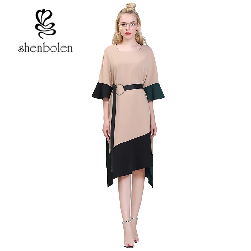 Shenbolen Elegante Vestido Mulheres Мода 2017 г. Ретро senhoras сделать Винтаж Нерегулярные Лоскутная