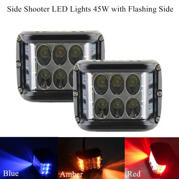 

Side Shooter LED lights 4 inch 45W Cube Side Shot Pods dual side Blue, Red, Amber flashing light work light driving fog lights
