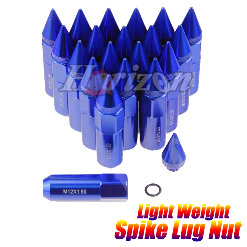 

20pcs Blue M12X1.5 60MM Aluminum Spike Lug Nuts Extended Tuner Wheels Rims