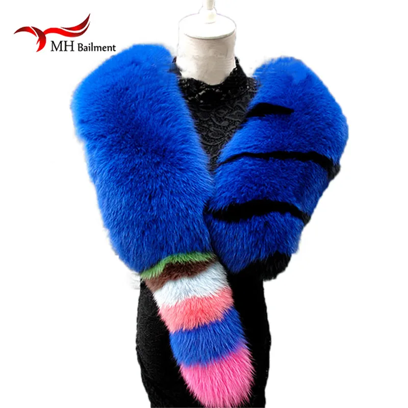 

Brand fashion Woman ladies long Scarf Real Natural Fox Fur Scarf Genuine Luxury Soft Blue Fox Hair Scaves Shawls/Red/Blue/White