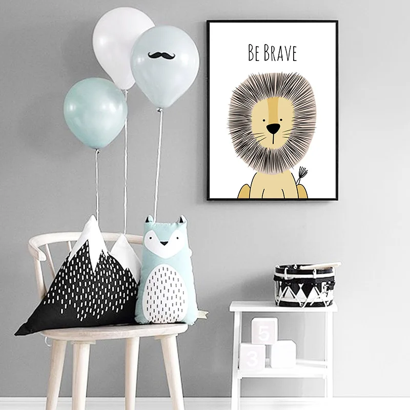 Baby Nursery Wall Art Poster Zebra Lion Canvas Wall Art Print Animal Painting Decorative Picture Nordic Kids Bedroom Decoration