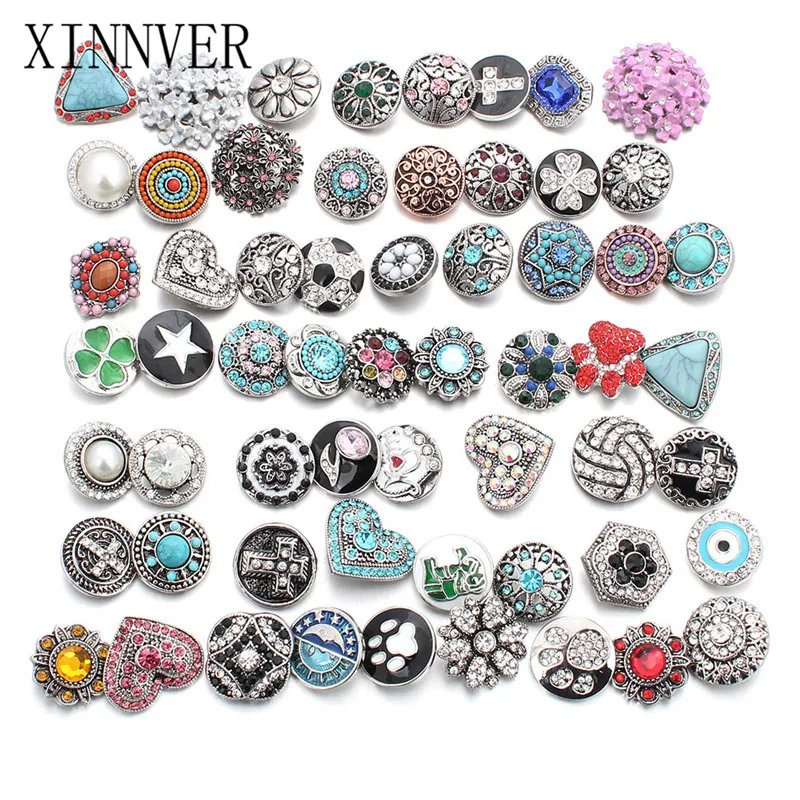 

20pcs/lot 18mm Snap Jewelry Mix Many Styles 18mm Metal Snap buttons Silver buttons Rhinestone Watches Snaps Jewelry