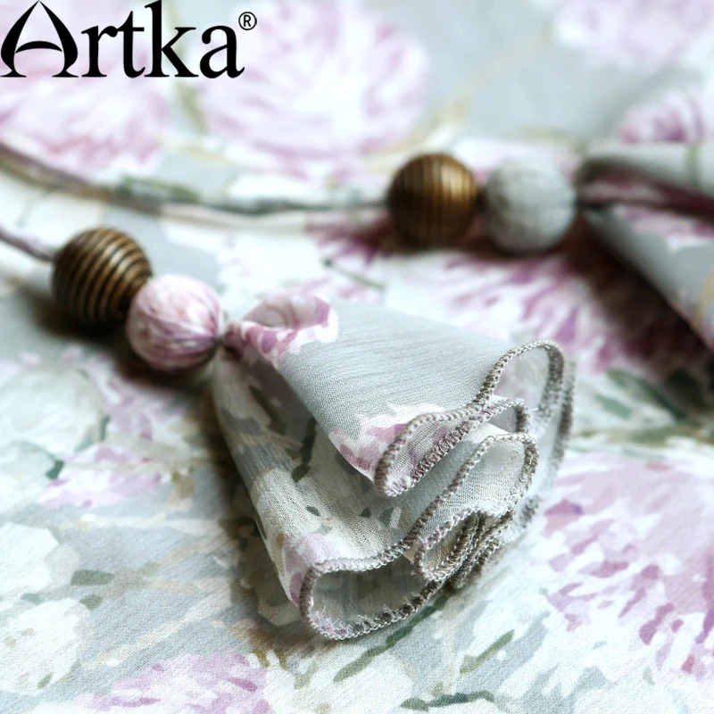Artka женская летний новый цветочный печатный шифон ремень империи талии пят
