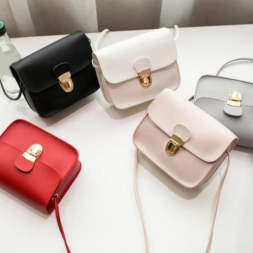 2019 جديد بو الجلود حقيبة يد صغيرة الأحمر الوردي أكياس Crossbody للنساء قفل تصميم حقائب كتف الإناث حقيبة ساع Sac