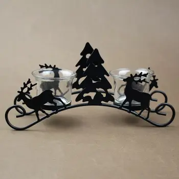

PINNY Christmas Tree Iron Candles Stand Metal Glass Decorative Candle Holder Lanterns For Candles European Christmas Candlestick