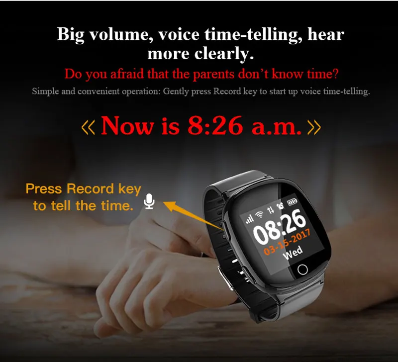 Умные часы D100 Elder's Gps+ Lbs+ Wifi с отслеживанием сердечного ритма и функцией аварийной сигнализации для iOS Android
