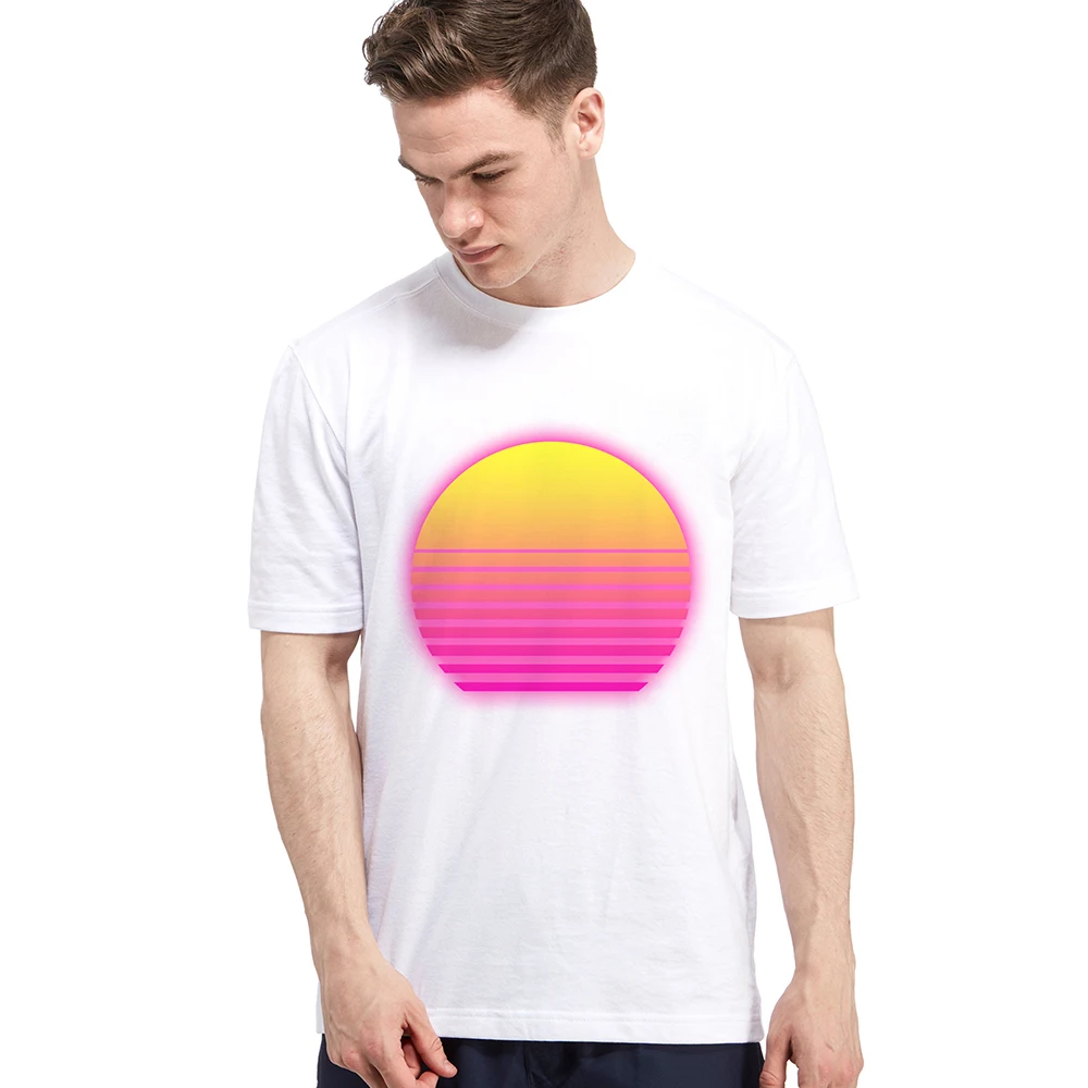 

Vaporwave RetroWave Men's Casual T Shirt Sun with Alpha Background Print Male Short Sleeve T-shirt Synthwave Outrun Futuresynth