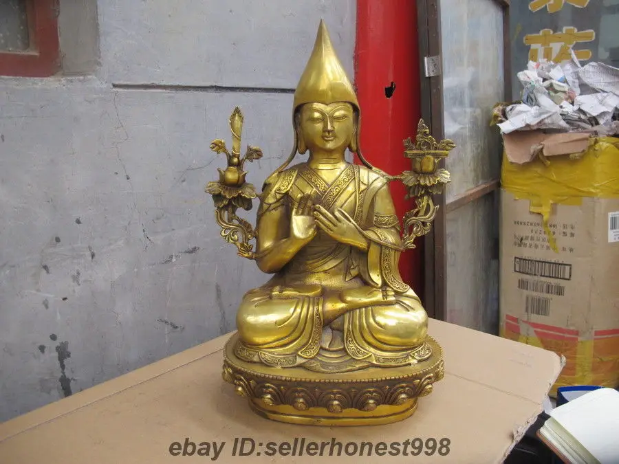 

Tibet Tibetan Bronze Gilt Buddhism Tsongkhapa Tsong-Kha-Pa Buddha Statue 5.19