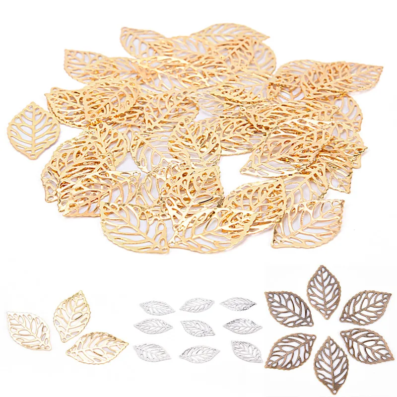 JETTING 50Pcs Leaf Filigree Wraps Connectors Metal Crafts Connector for Jewelry Making DIY Earing Jewelry Accessories