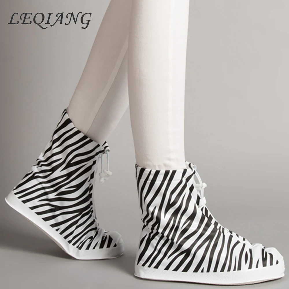 

Leqiang Rain Shoe Covers Ankle Rain Boots Zebra-striped Rainshoes Waterproof Shoe Covers for Rain
