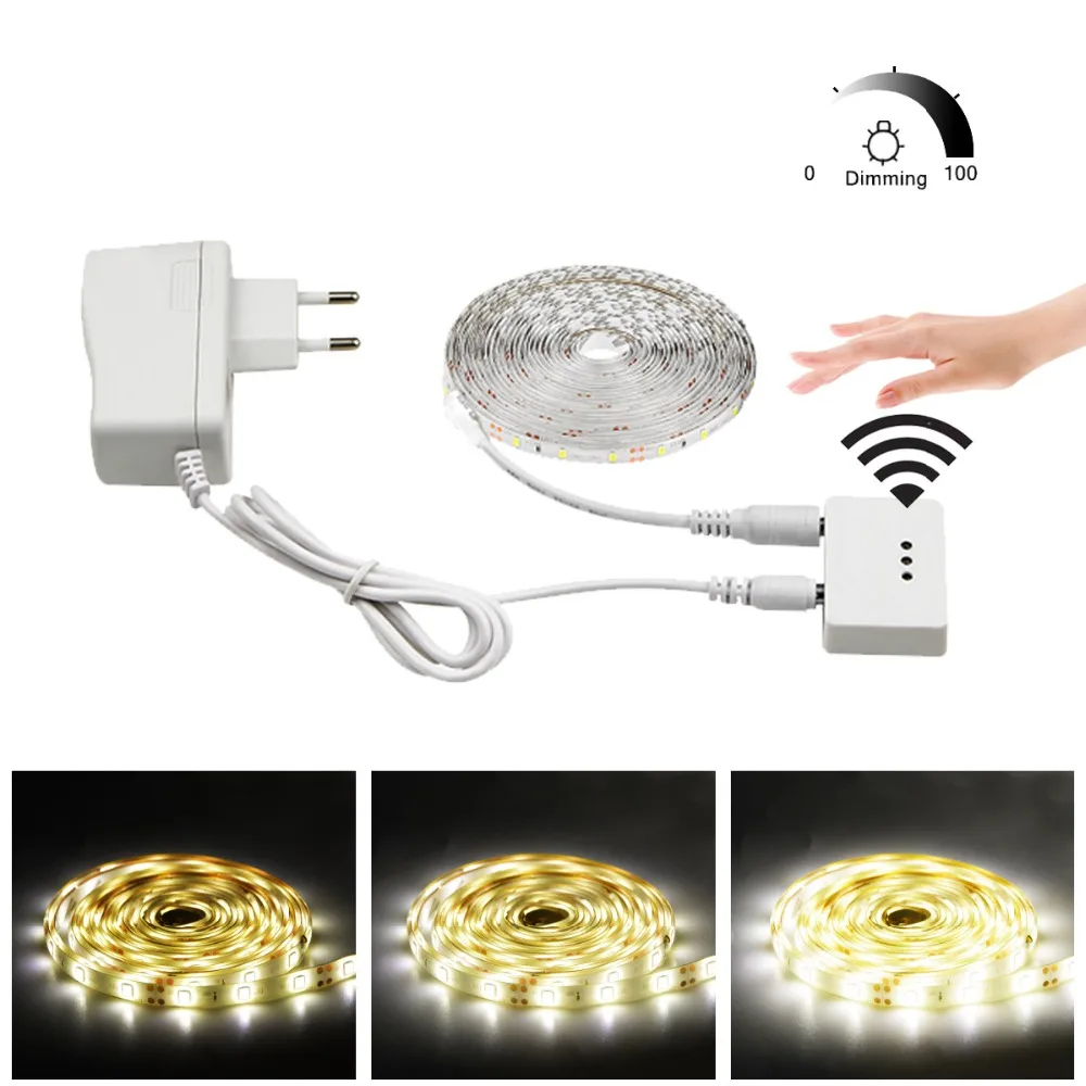 cheap 12V Sensor LED Cabinet Light lamp Hand Sweep Motion Sensor Kitchen Light Tape Hand Wave Bedroom Closet Wardrobe light Dimmable