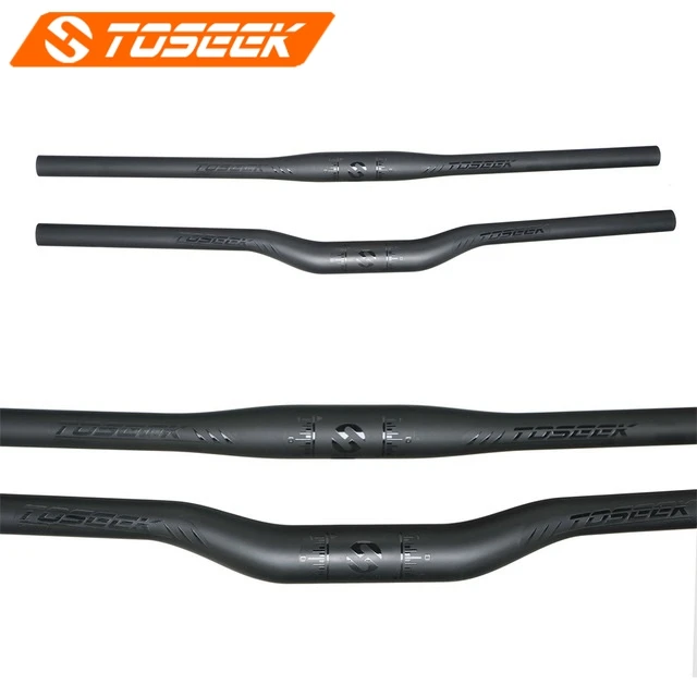 Günstige TOSEEK Schwarz Matte Voll UD Carbon Faser MTB Fahrrad Horizontale Lenker Riser Flach Ein förmigen Lenker Fahrrad Teile