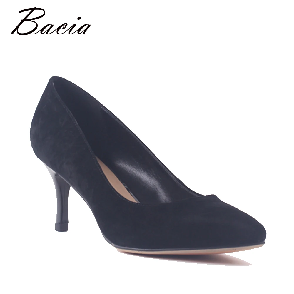 

Bacia Woman Sheep Suede High Heels Pumps Black Thin Heel 6.3 CM Women Genuine Leather Pumps Sheep Skin Handmade Soft Shoes SA099
