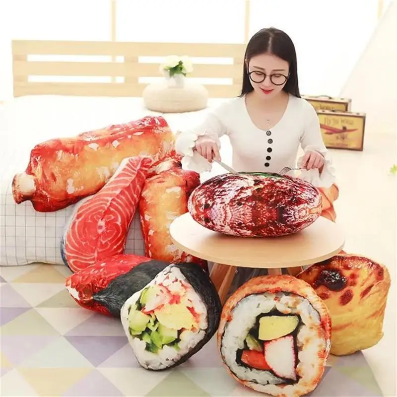 Realistic Steak Sushi Egg Tart Creative 3D Pillow Sofa Cushion Lifelike