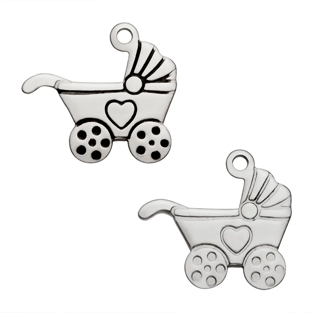 Stainless Steel Baby Carriage Charm Pendant for DIY Bracelet Necklace