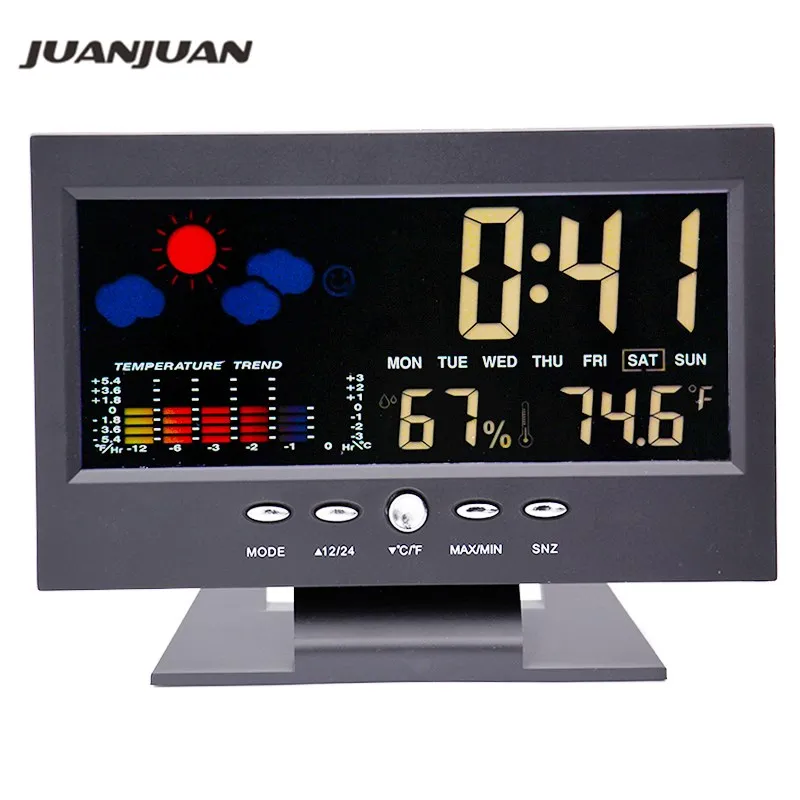 

Thermometer Hygrometer Station Humidity Temperature Date Clock Calendar Colorful Display Voice control Backlight