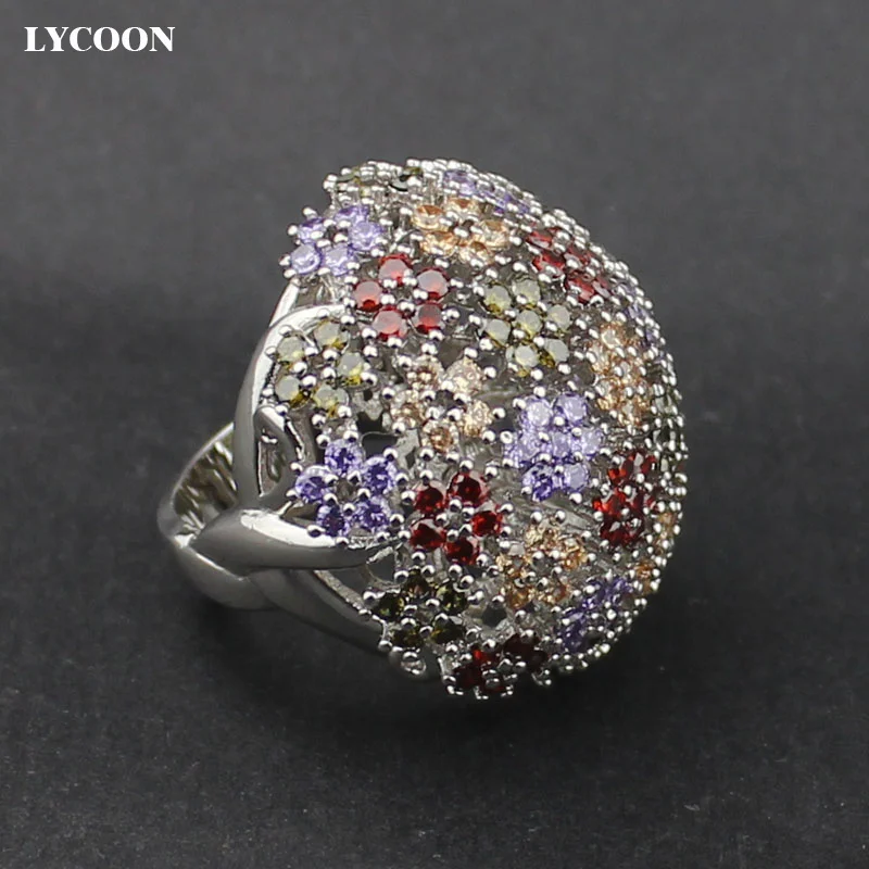 LYCOON, горячая Распродажа, красочное кольцо, Австрия, Чехия, с кристаллами, элегантные обручальные кольца, женские, посеребренные, роскошные, с кубическим цирконием, Ювелирное кольцо