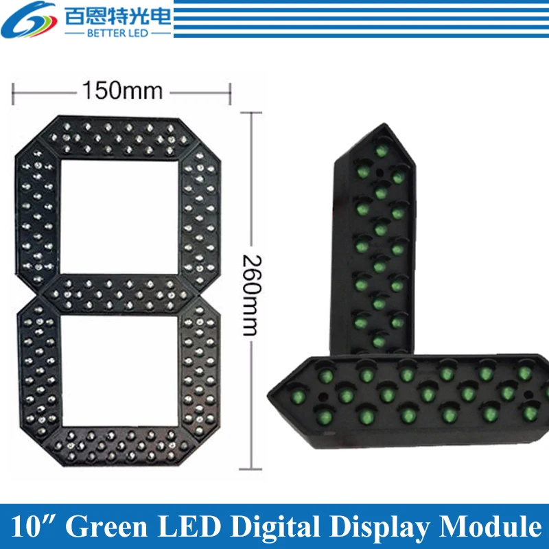 

4pcs/lot 10" Green Color Outdoor 7 Seven Segment LED Digital Number Module for Gas Price LED Display module