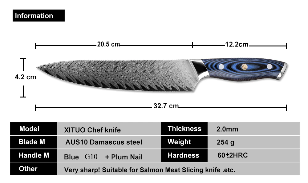 XITUO Pro Нож шеф-повара японский Дамаск AUS10 стальной кухонный нож Santoku Замороженный Лосось нож для нарезки Лучший доступный инструмент подарок