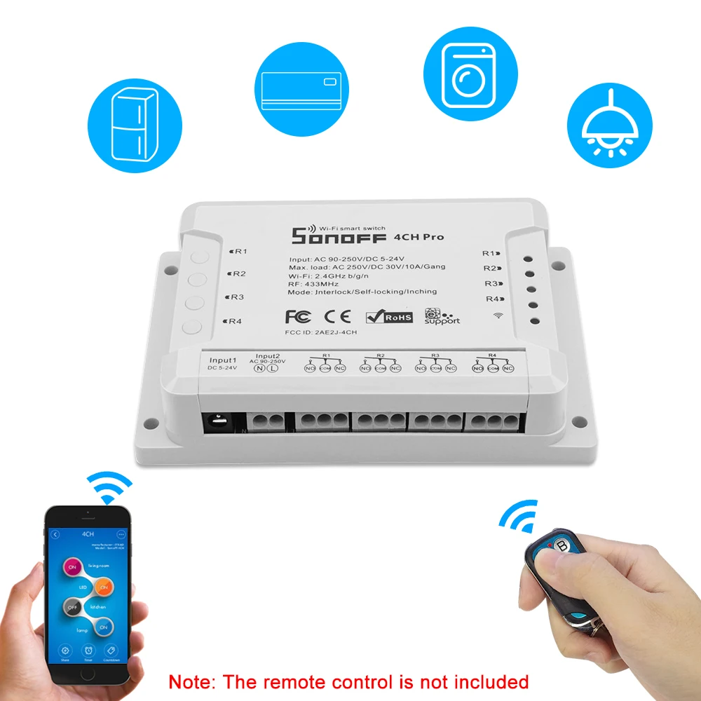 Sonoff 4CH R2/4CH Pro R2 10A/банда 4 канала Wifi смарт-коммутатор 433 МГц РЧ пульт дистанционного управления Wifi освещение 4 устройства для Alexa Google