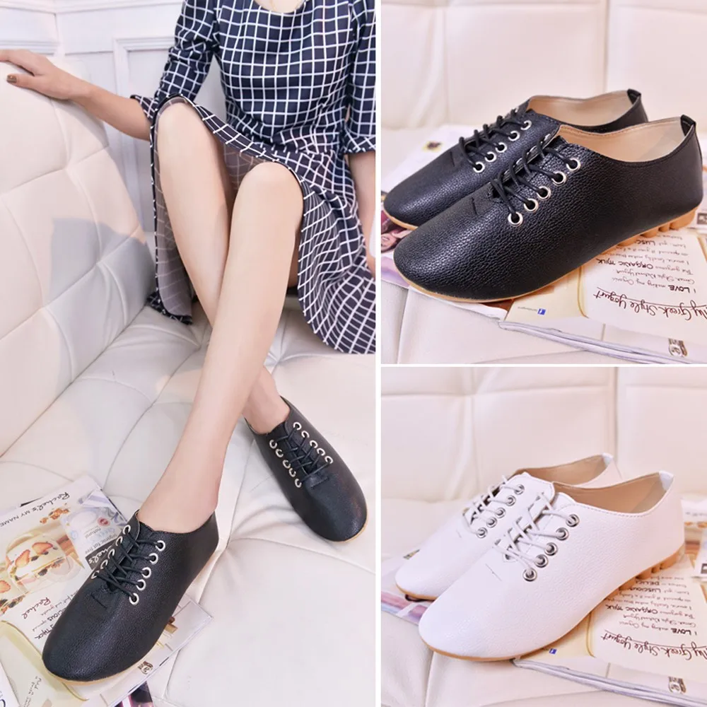 

Fashion Women Ladies Round Toe Flat Lace-up Leisure Comfortable Shoes Woman Lady Shoes Flat Single Shoes Female Casual Loafer