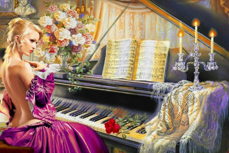 New 5D Diamond Embroidery Kit Cross Stitch Piano Girls Home Decor Painting Mosaic DIY Paint Needlework | Дом и сад