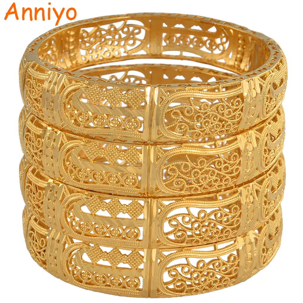Anniyo (4pcs/lot) Dubai Bangles For Women Gold Color Arab African