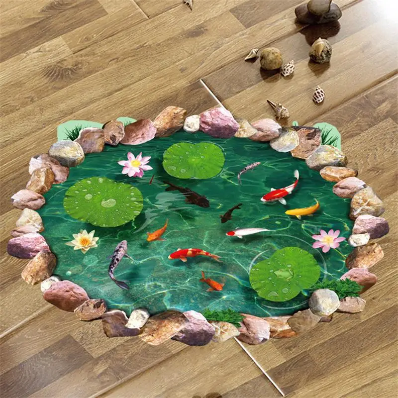 

Fashion Lotus Carp water pool 3d Floor Stickers Home Decor Mural Decal Waterproof Wall Stickers Bathroom Living Room Wallpaper