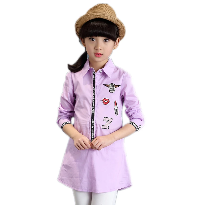 

2018 Spring Letter Printed Long Girls Blouse Baby Girl Clothes Cotton Top School White Blouses For Girls Shirt Children Clothing