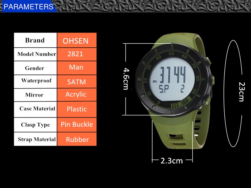 Бренд OHSEN новинка цифровые ЖК-часы для мальчиков мужские модные спортивные часы для дайвинга черный резиновый ремешок Военные Наручные часы для активного отдыха Reloj hombre